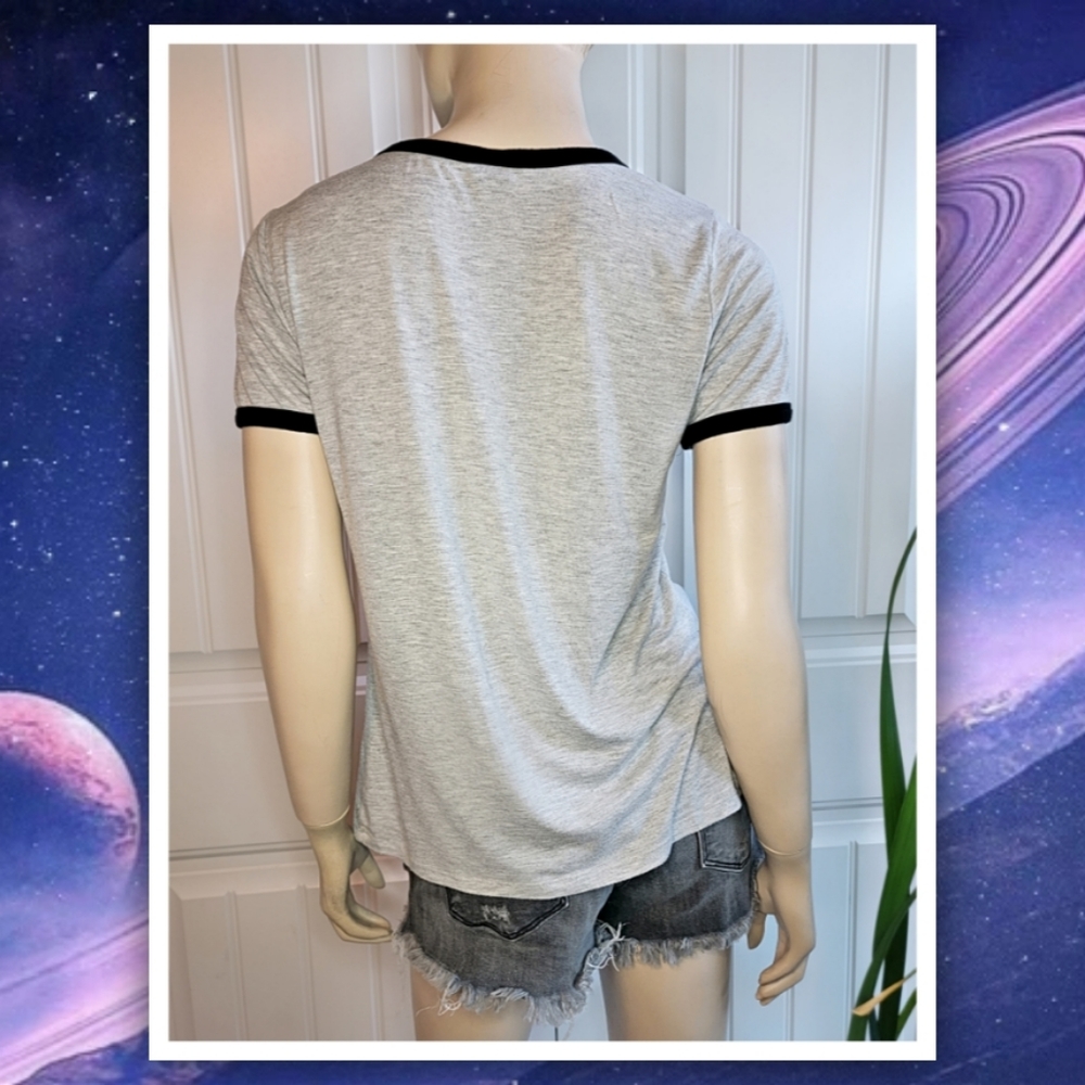 Darling Blue women's sz M heather gray ringer tee with embroidered plane… - Picture 5 of 7